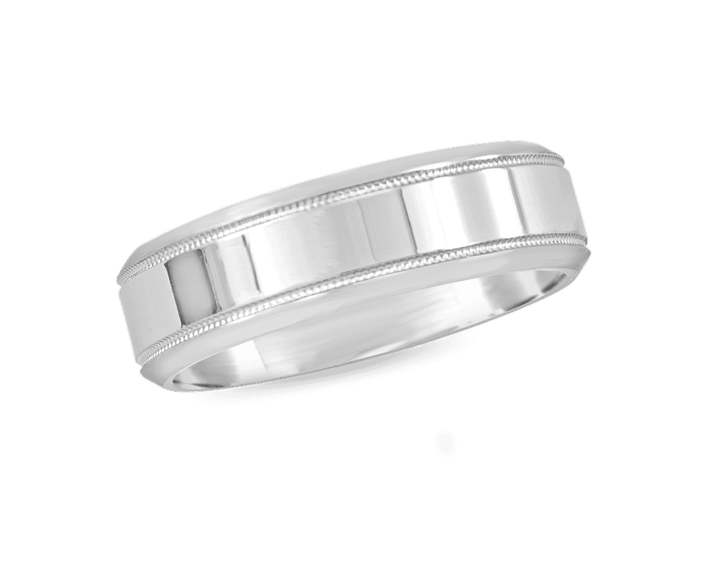 Mens Wedding Band with Milgrain and Brushed Edges