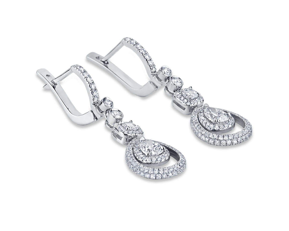 Pear Shaped Double Halo Dangling Earrings