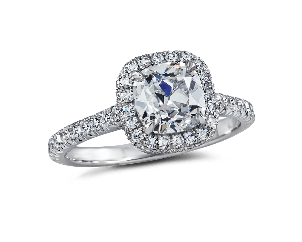 Double Edge Halo Solitaire with Canera Antique Cushion